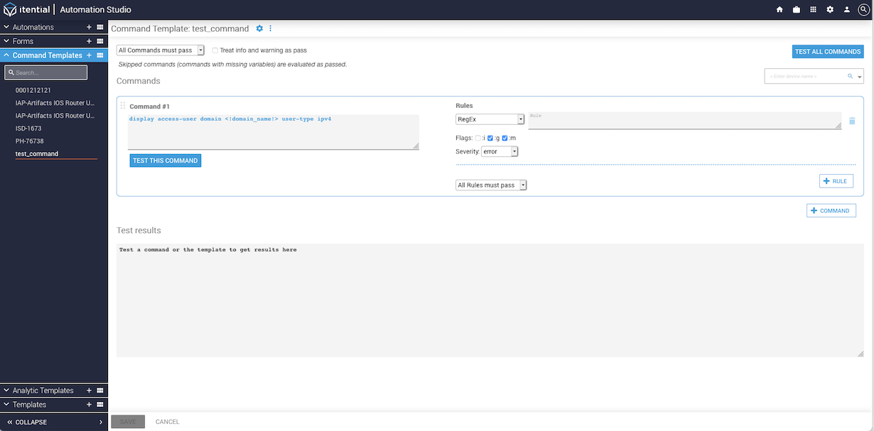 Command Template Designer Page