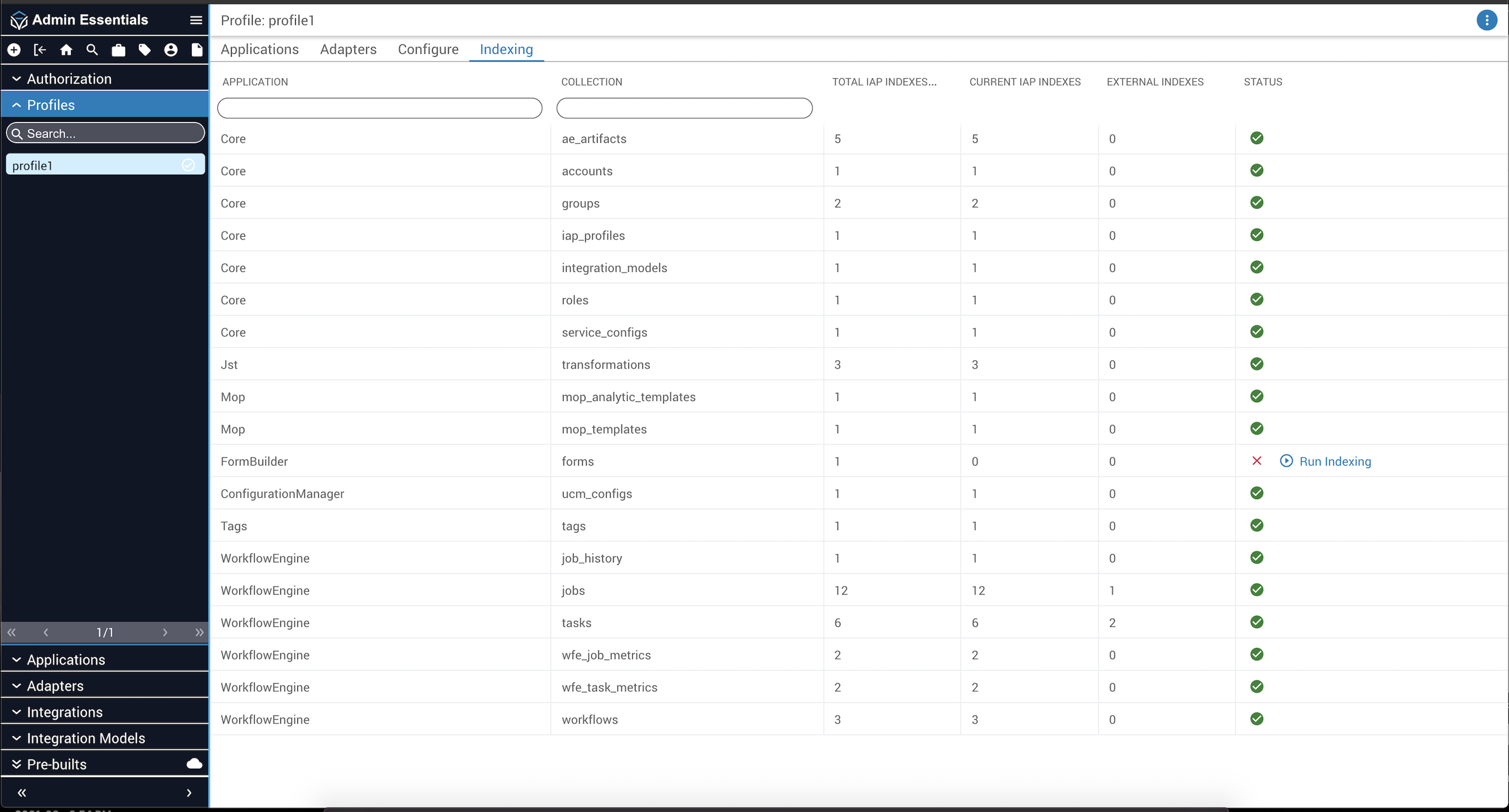 Indexing UI